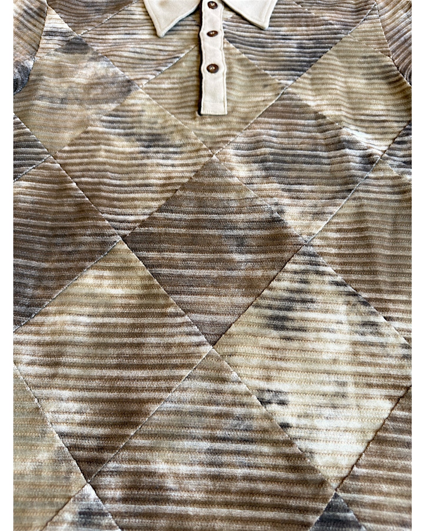 Tornado Mart Diamond Quilted Tie-Dye Knit Polo Shirt