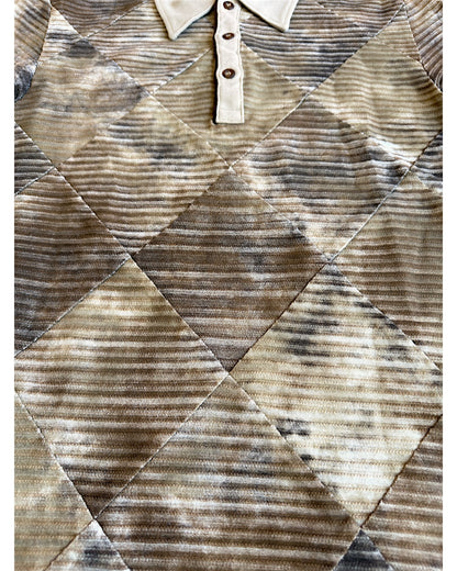 Tornado Mart Diamond Quilted Tie-Dye Knit Polo Shirt