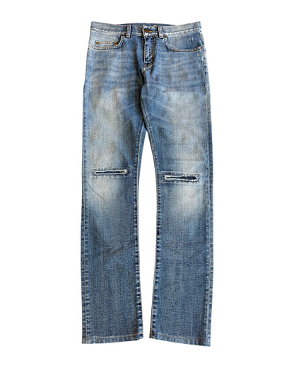 Saint Laurent SS14 by Hedi Slimane D02 Knee Distress Light Blue Washed Denim Jeans