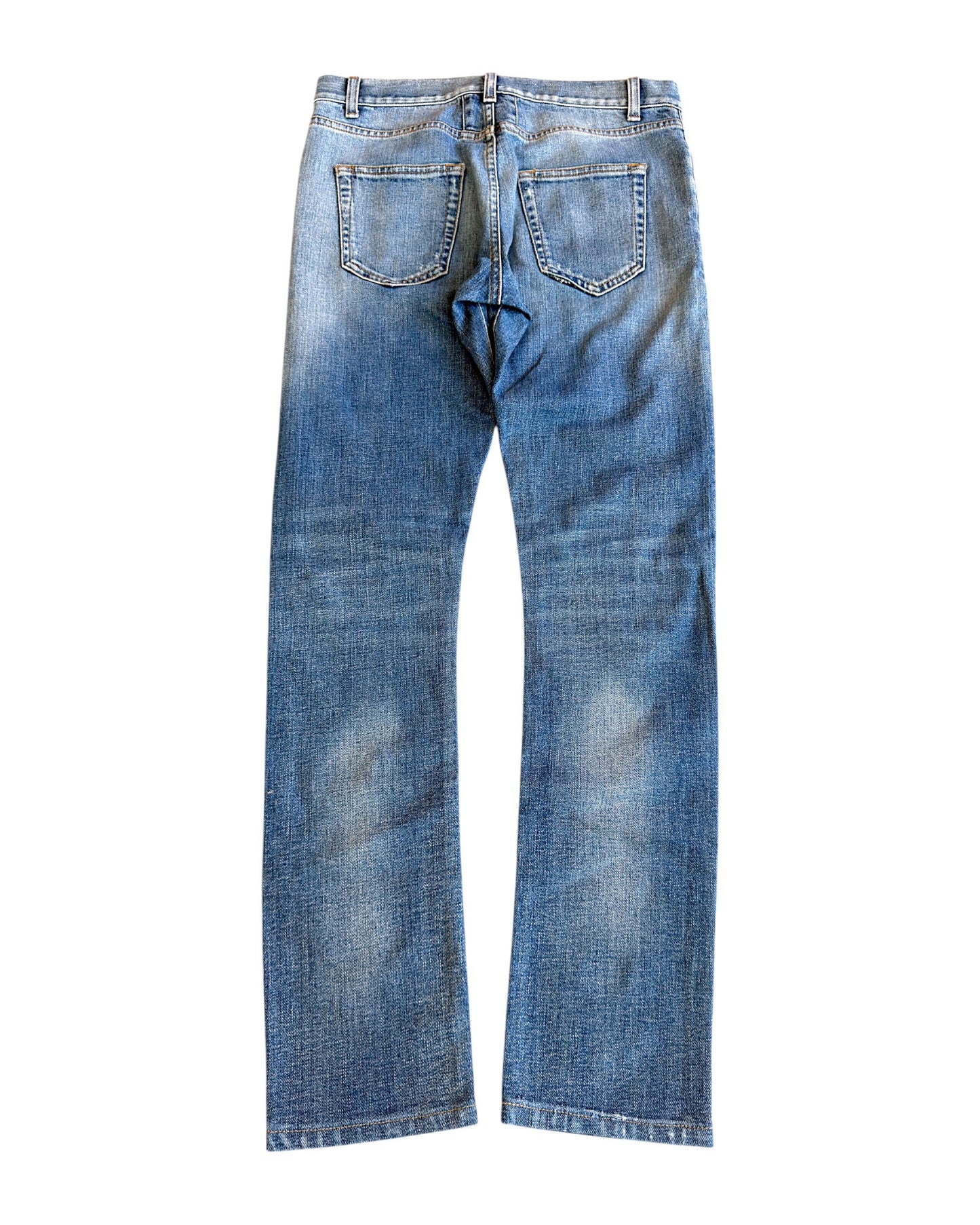 Saint Laurent SS14 by Hedi Slimane D02 Knee Distress Light Blue Washed Denim Jeans