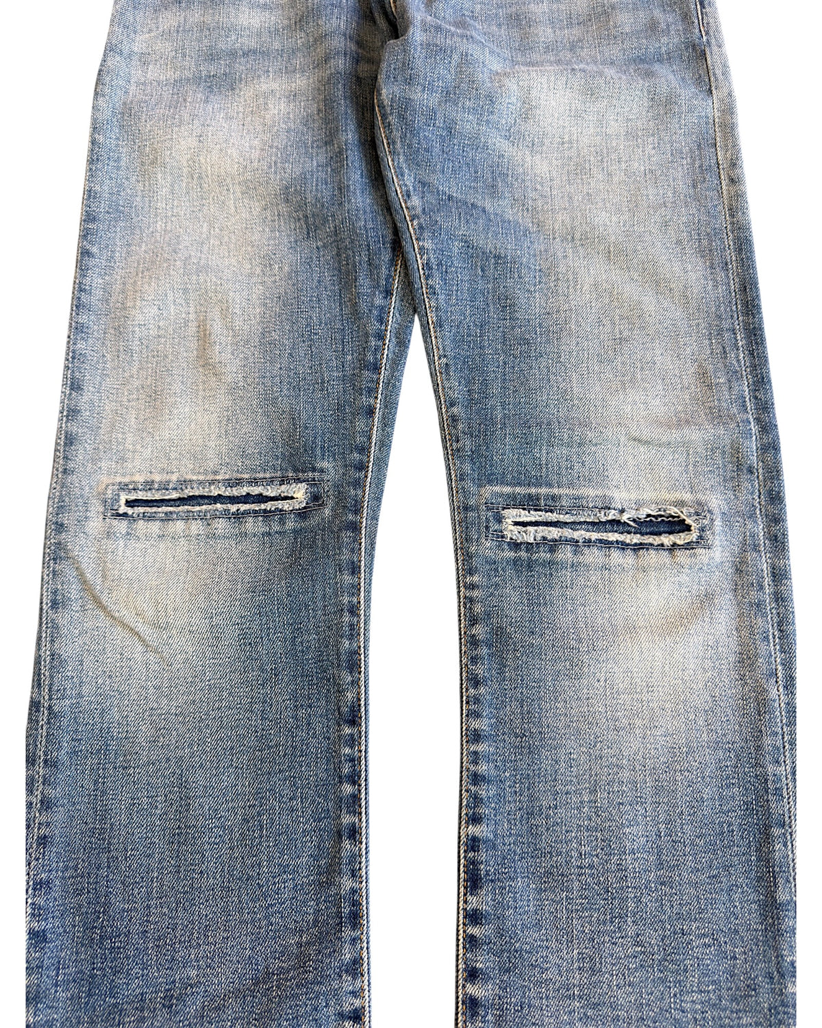 Saint Laurent SS14 by Hedi Slimane D02 Knee Distress Light Blue Washed Denim Jeans