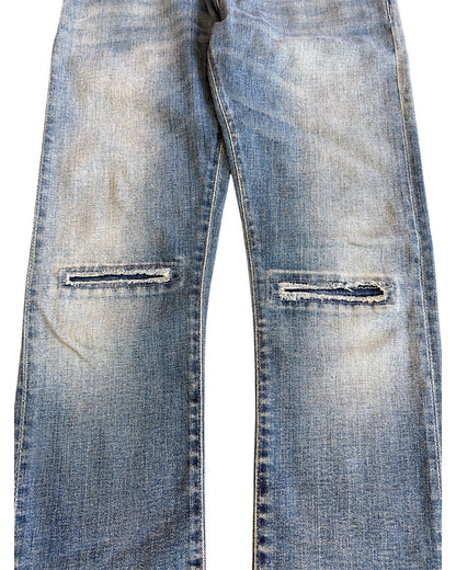 Saint Laurent SS14 by Hedi Slimane D02 Knee Distress Light Blue Washed Denim Jeans