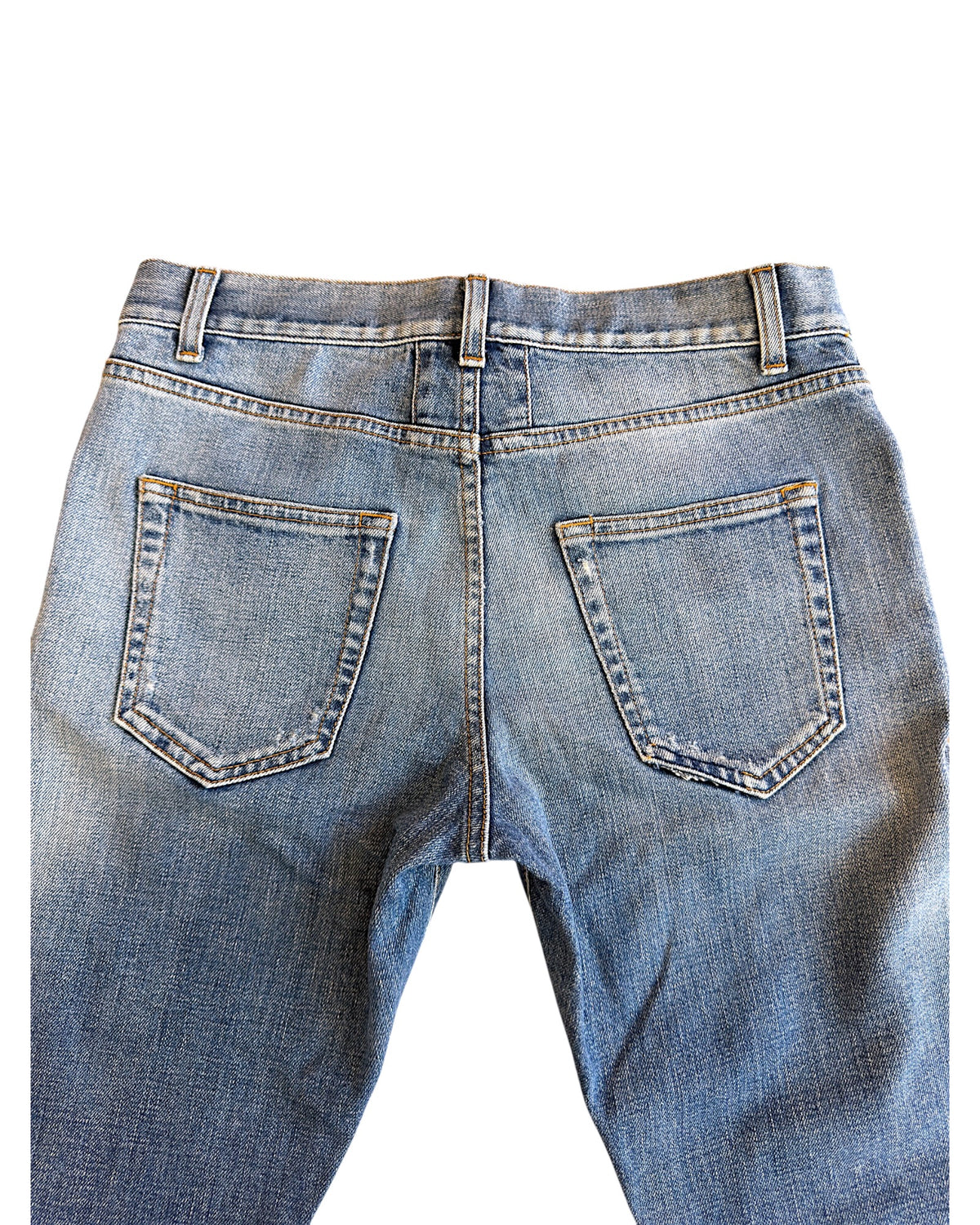 Saint Laurent SS14 by Hedi Slimane D02 Knee Distress Light Blue Washed Denim Jeans