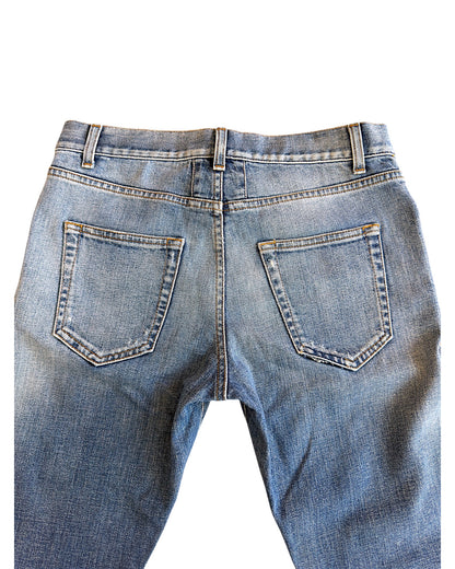 Saint Laurent SS14 by Hedi Slimane D02 Knee Distress Light Blue Washed Denim Jeans