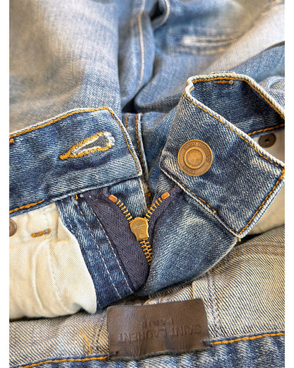 Saint Laurent SS14 by Hedi Slimane D02 Knee Distress Light Blue Washed Denim Jeans