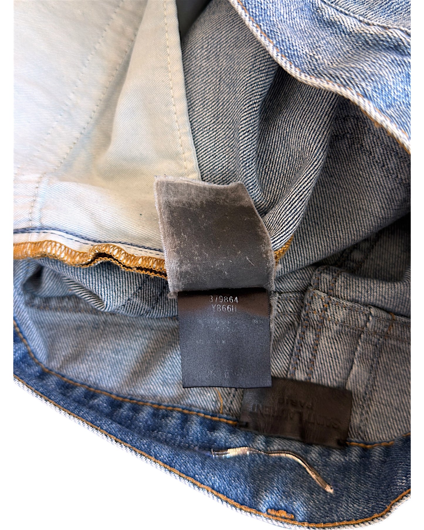 Saint Laurent SS14 by Hedi Slimane D02 Knee Distress Light Blue Washed Denim Jeans