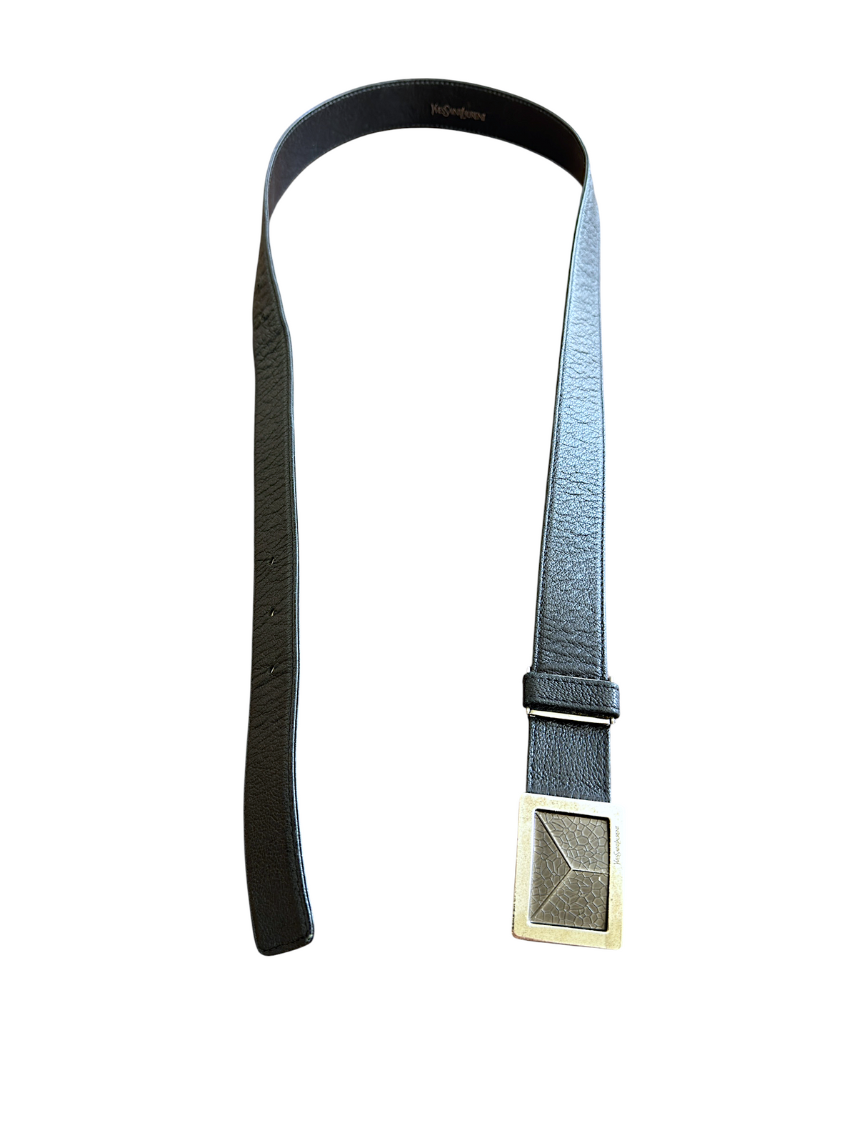 Yves Saint Laurent Y Marble Pattern Engraved Buckle Leather Belt