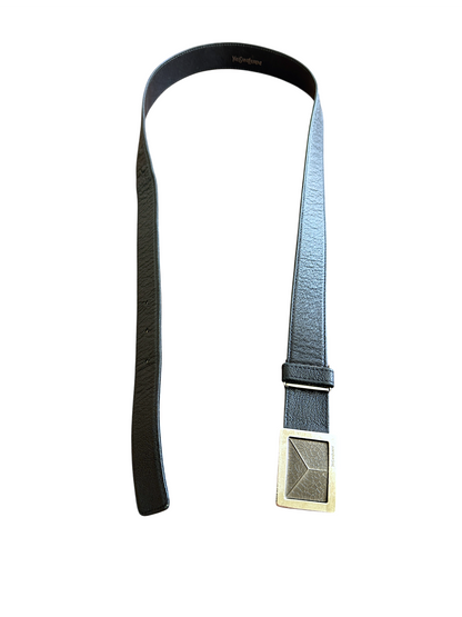 Yves Saint Laurent Y Marble Pattern Engraved Buckle Leather Belt