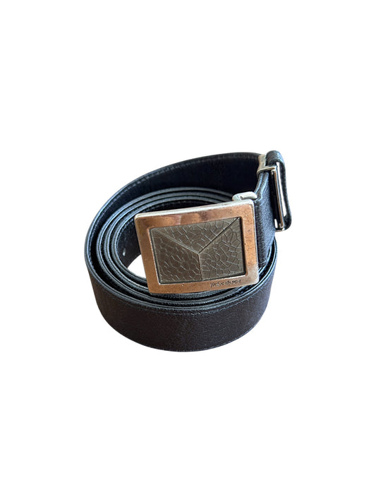 Yves Saint Laurent Y Marble Pattern Engraved Buckle Leather Belt