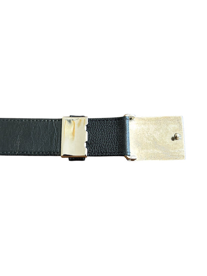 Yves Saint Laurent Y Marble Pattern Engraved Buckle Leather Belt