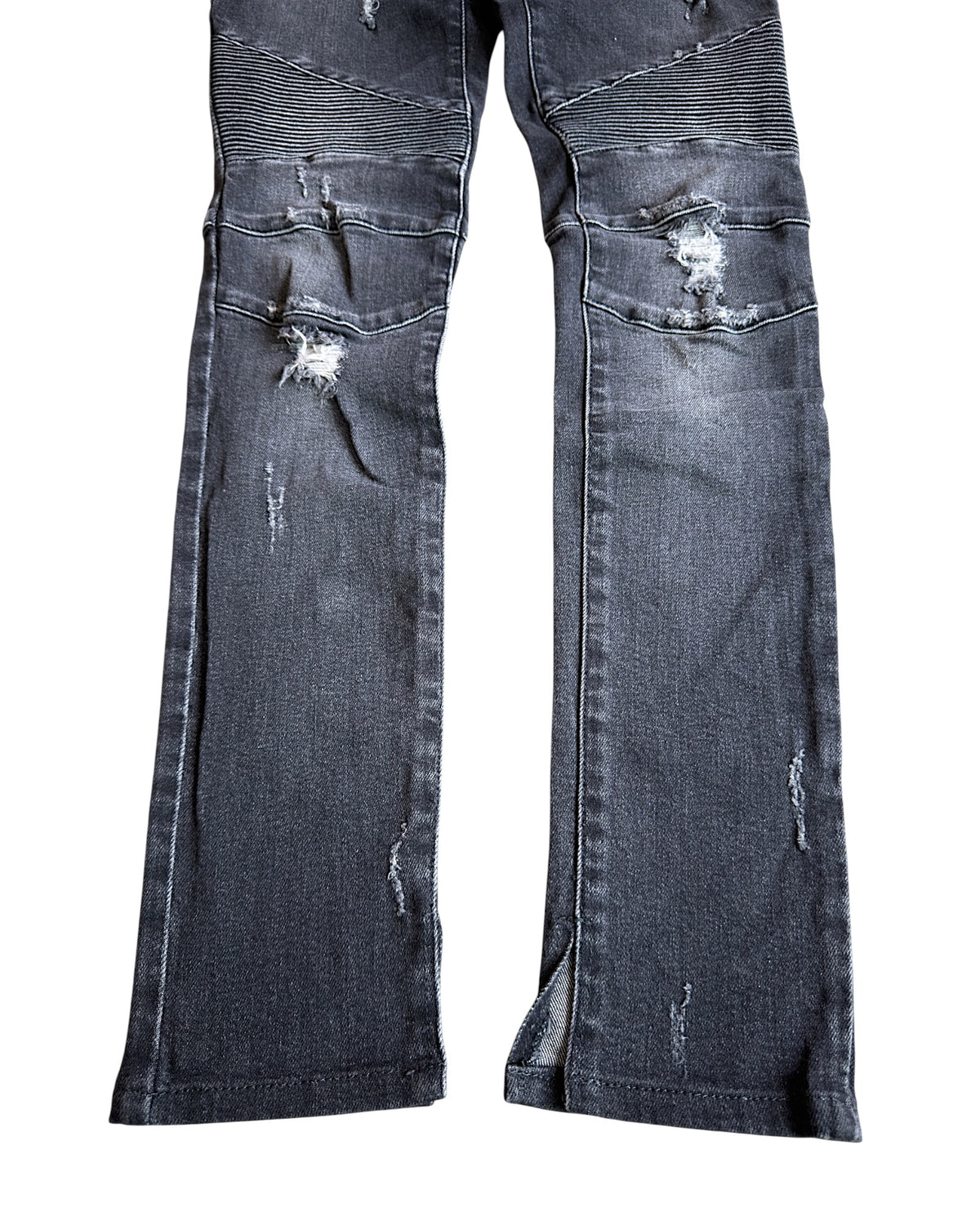 Balmain SS17 Washed Black Distressed Biker Slim Stretch Denim Jeans