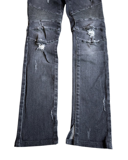Balmain SS17 Washed Black Distressed Biker Slim Stretch Denim Jeans