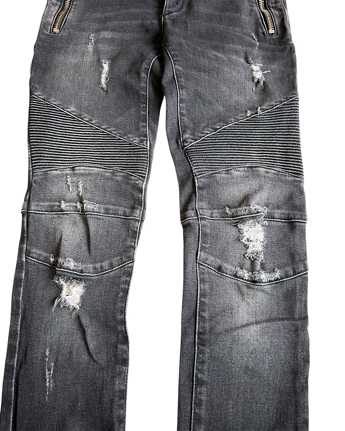 Balmain SS17 Washed Black Distressed Biker Slim Stretch Denim Jeans