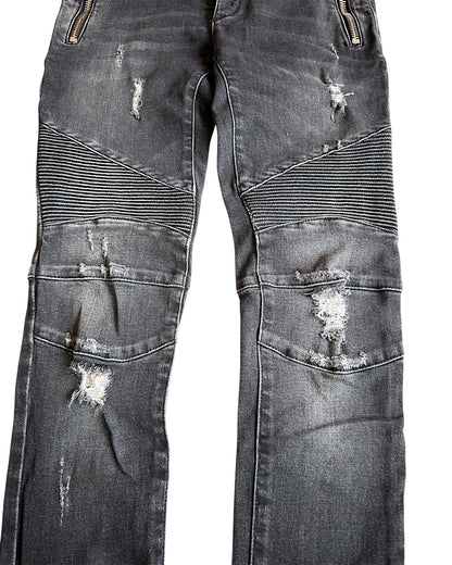 Balmain SS17 Washed Black Distressed Biker Slim Stretch Denim Jeans