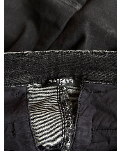 Balmain SS17 Washed Black Distressed Biker Slim Stretch Denim Jeans