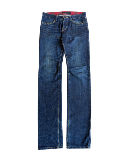 FUGA Star Studded Black Whisker Slim Indigo Denim Jeans