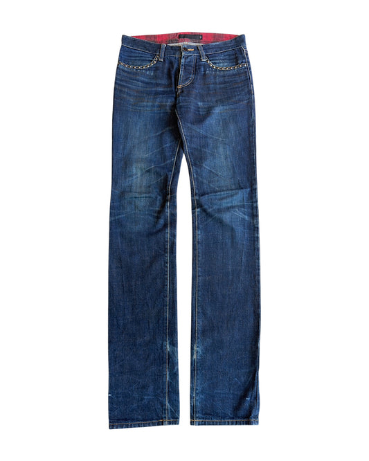 FUGA Star Studded Black Whisker Slim Indigo Denim Jeans