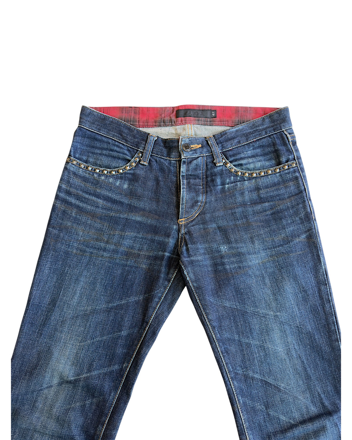 FUGA Star Studded Black Whisker Slim Indigo Denim Jeans