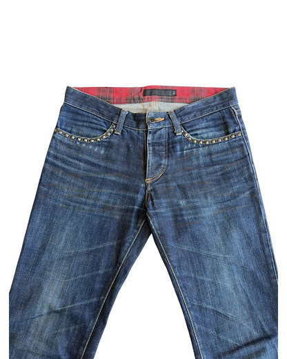 FUGA Star Studded Black Whisker Slim Indigo Denim Jeans