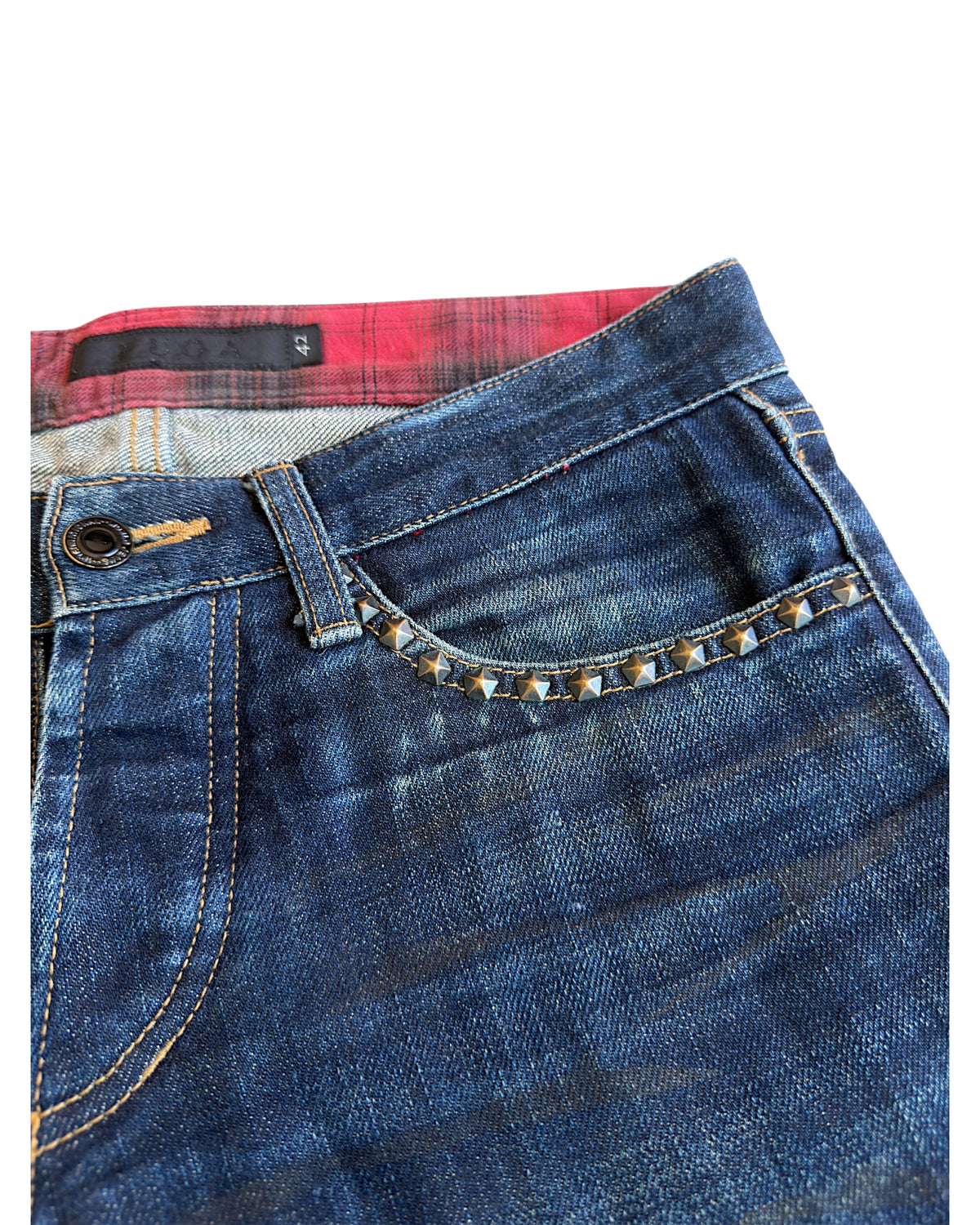 FUGA Star Studded Black Whisker Slim Indigo Denim Jeans