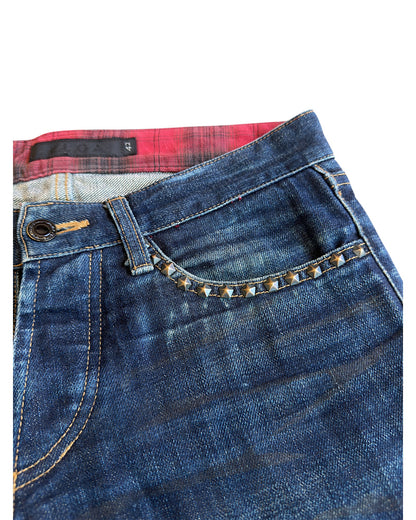 FUGA Star Studded Black Whisker Slim Indigo Denim Jeans