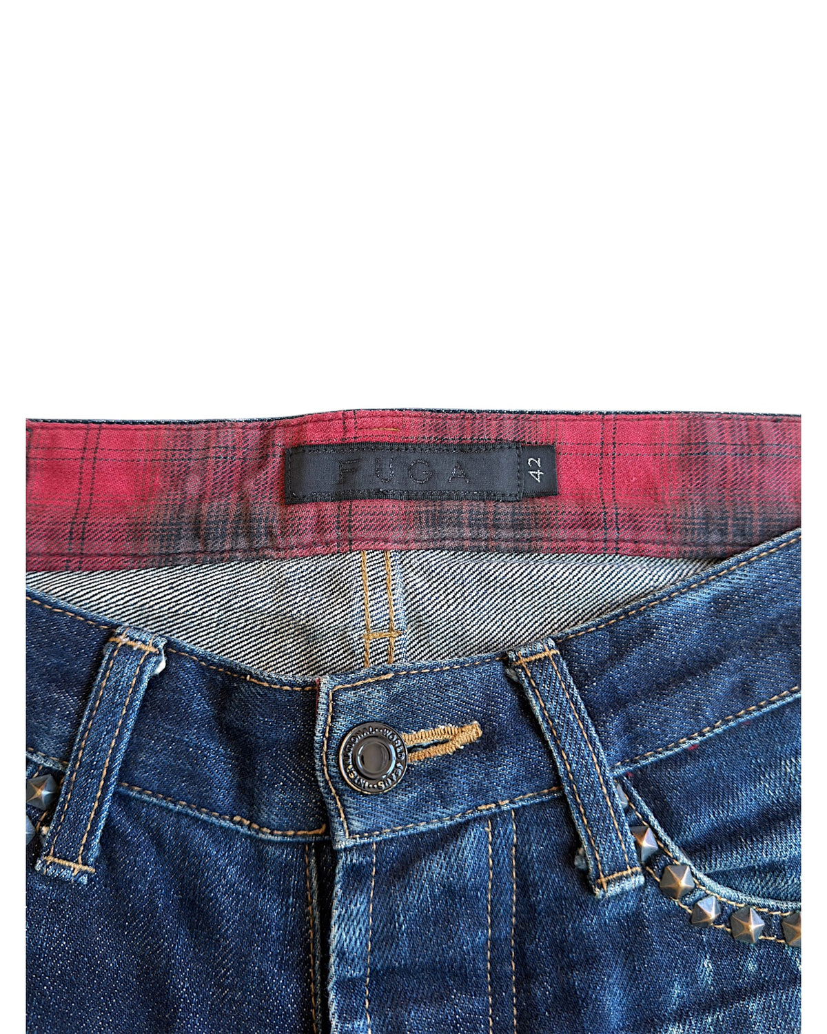 FUGA Star Studded Black Whisker Slim Indigo Denim Jeans