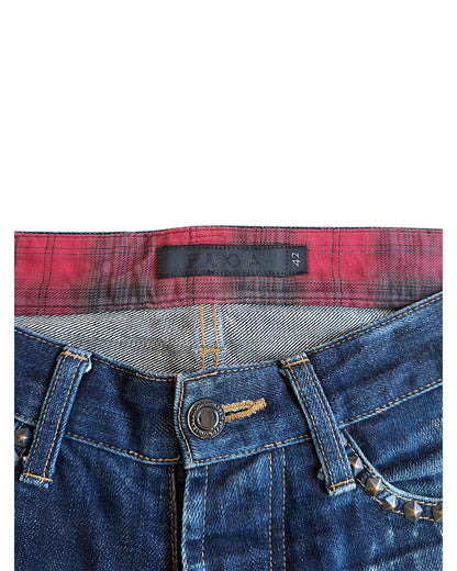 FUGA Star Studded Black Whisker Slim Indigo Denim Jeans