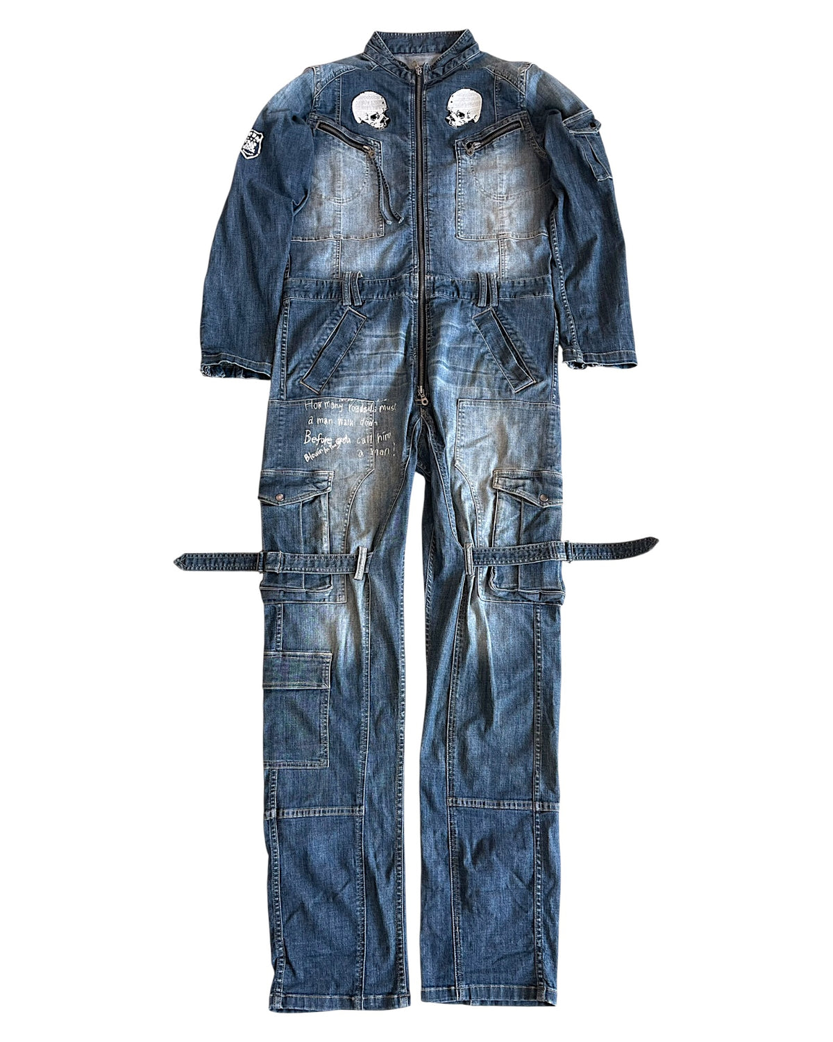 PPFM Double Skull Eastern Rock Anarchy Denim Cargo Jumpsuit