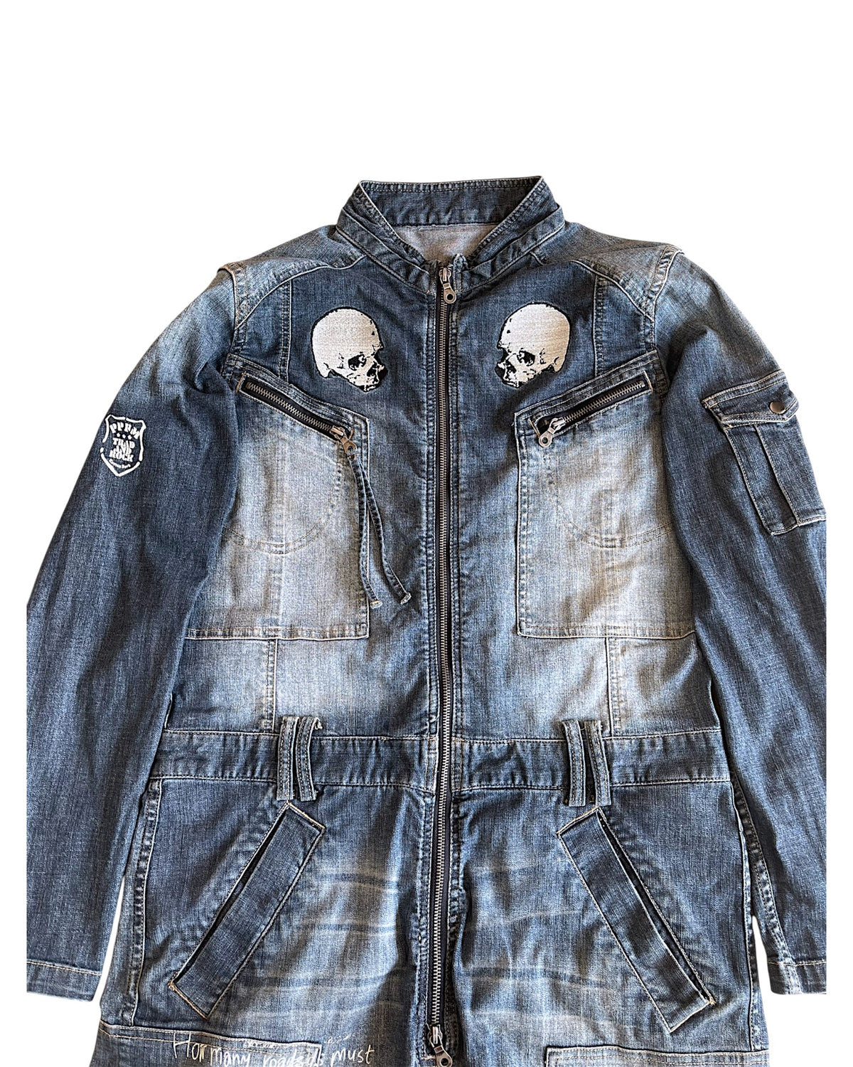 PPFM Double Skull Eastern Rock Anarchy Denim Cargo Jumpsuit