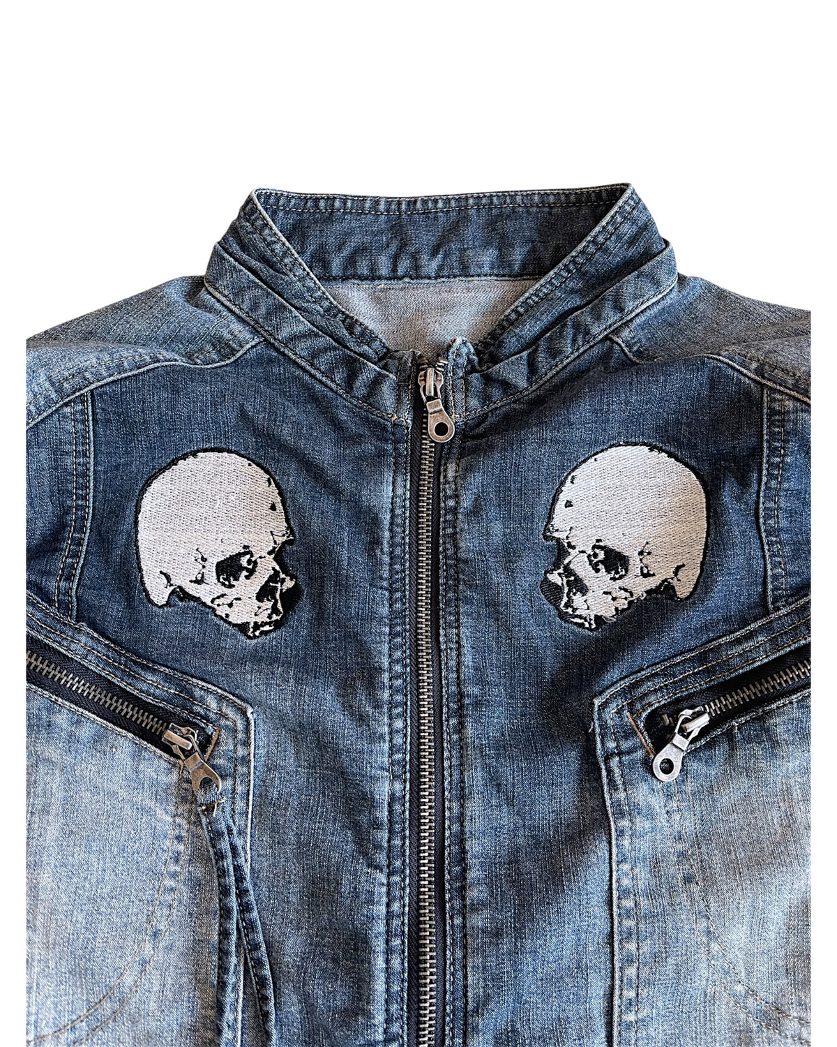 PPFM Double Skull Eastern Rock Anarchy Denim Cargo Jumpsuit
