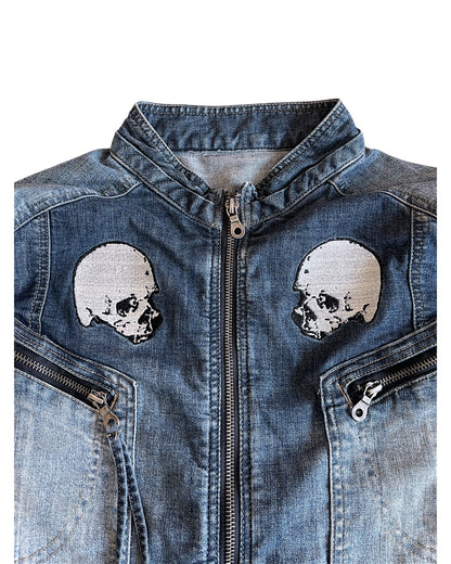 PPFM Double Skull Eastern Rock Anarchy Denim Cargo Jumpsuit