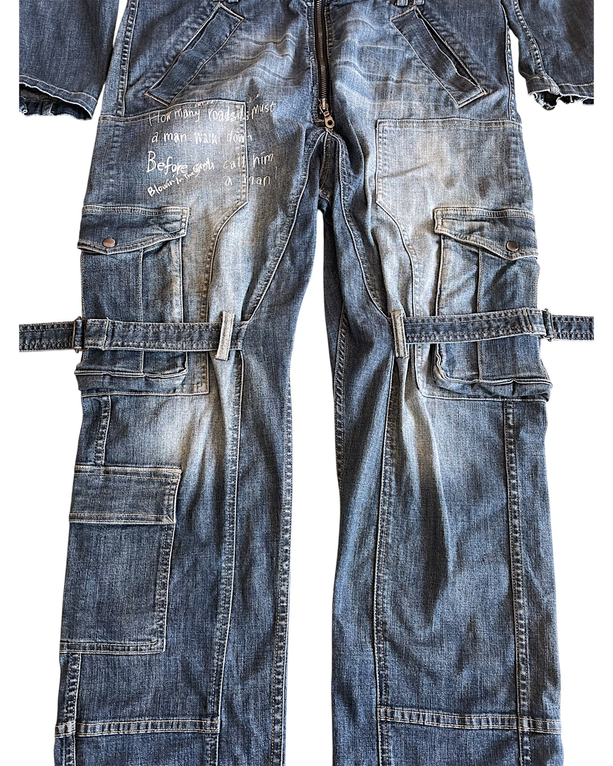 PPFM Double Skull Eastern Rock Anarchy Denim Cargo Jumpsuit