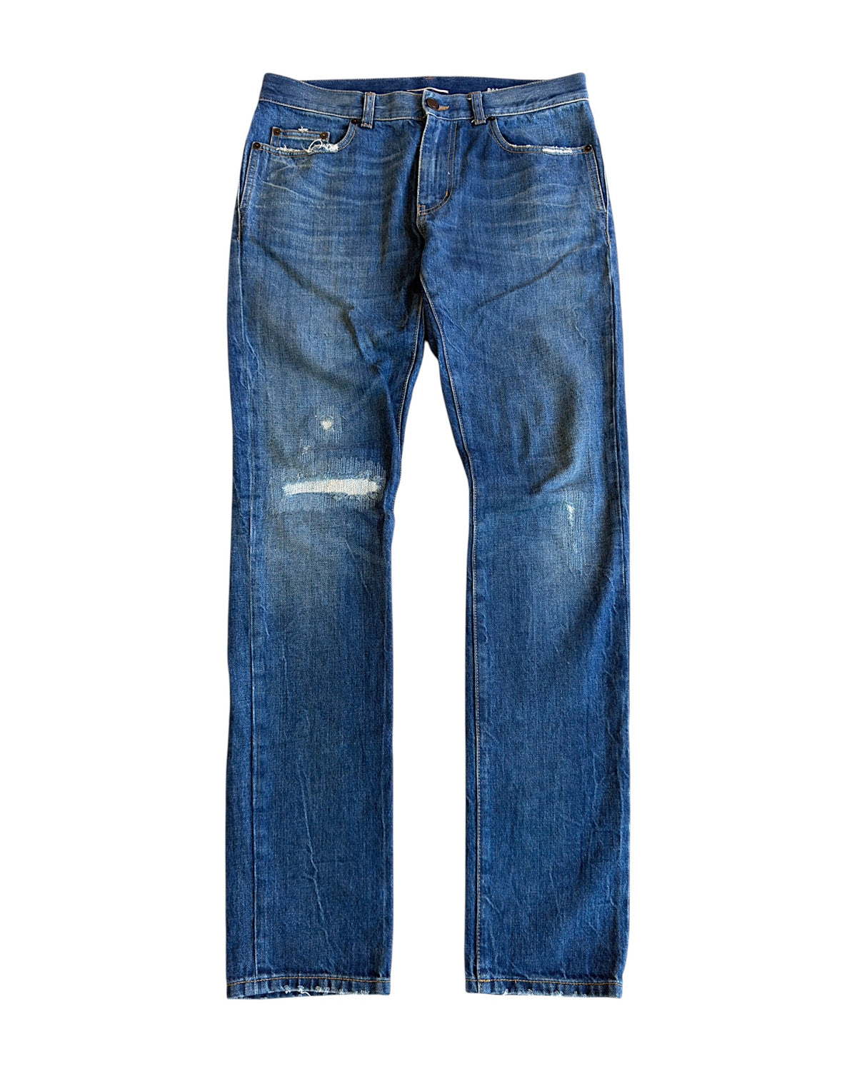 Saint Laurent D02 Distressed Repaired Indigo Blue Denim Jeans