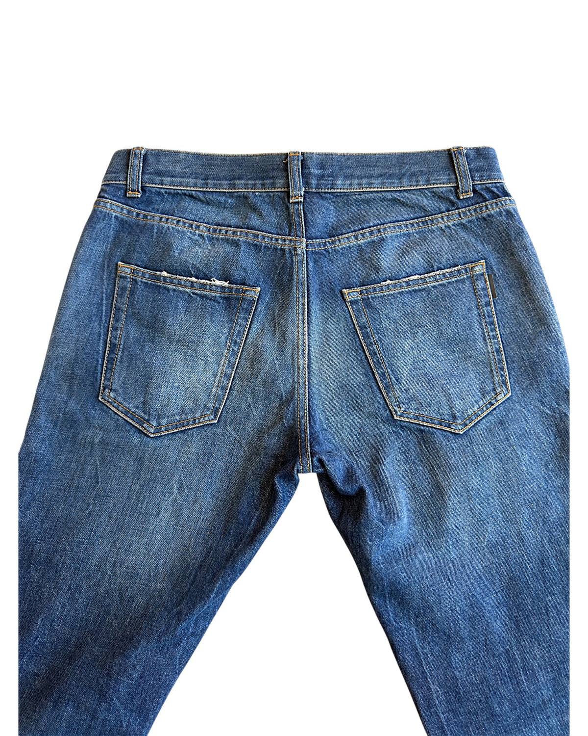 Saint Laurent D02 Distressed Repaired Indigo Blue Denim Jeans