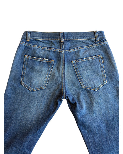 Saint Laurent D02 Distressed Repaired Indigo Blue Denim Jeans