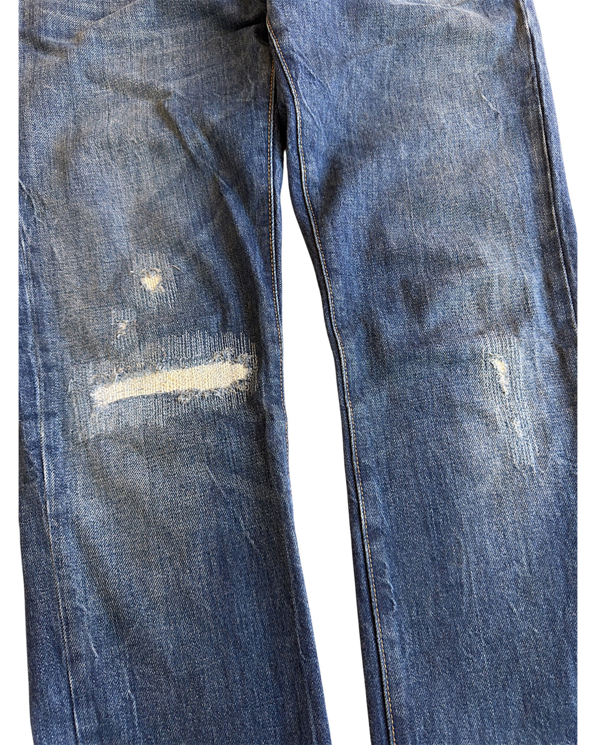 Saint Laurent D02 Distressed Repaired Indigo Blue Denim Jeans