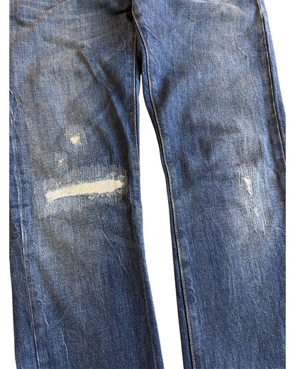 Saint Laurent D02 Distressed Repaired Indigo Blue Denim Jeans