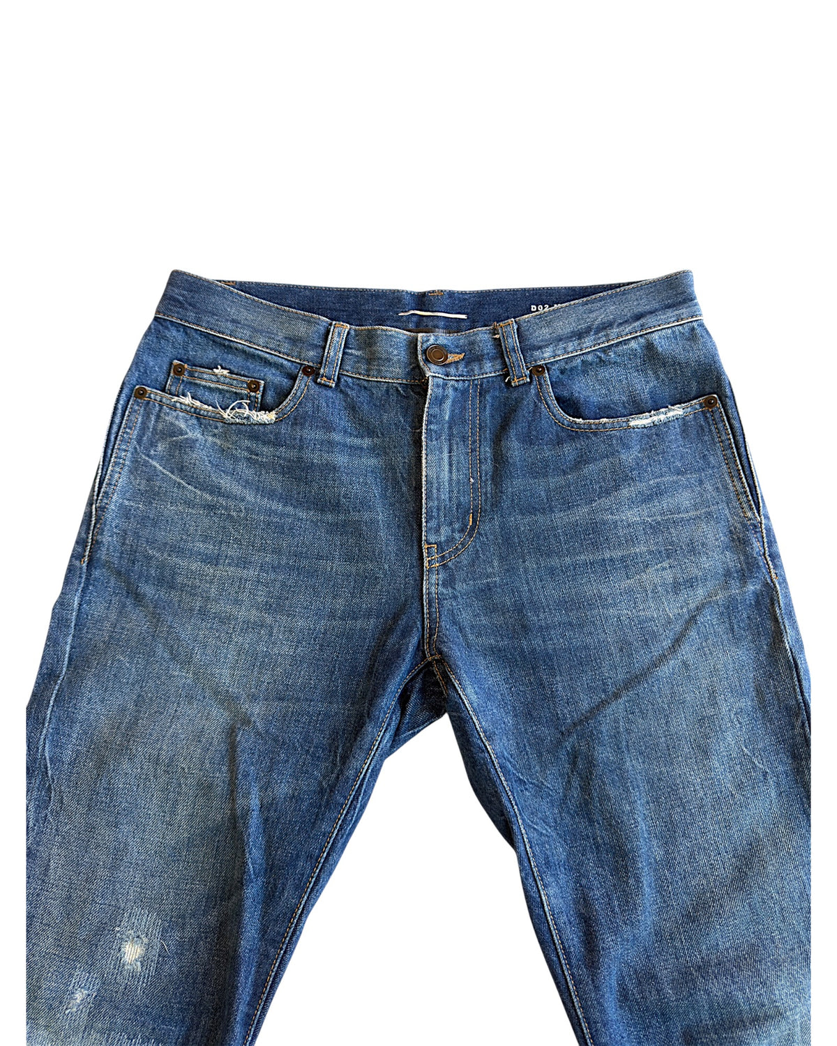Saint Laurent D02 Distressed Repaired Indigo Blue Denim Jeans