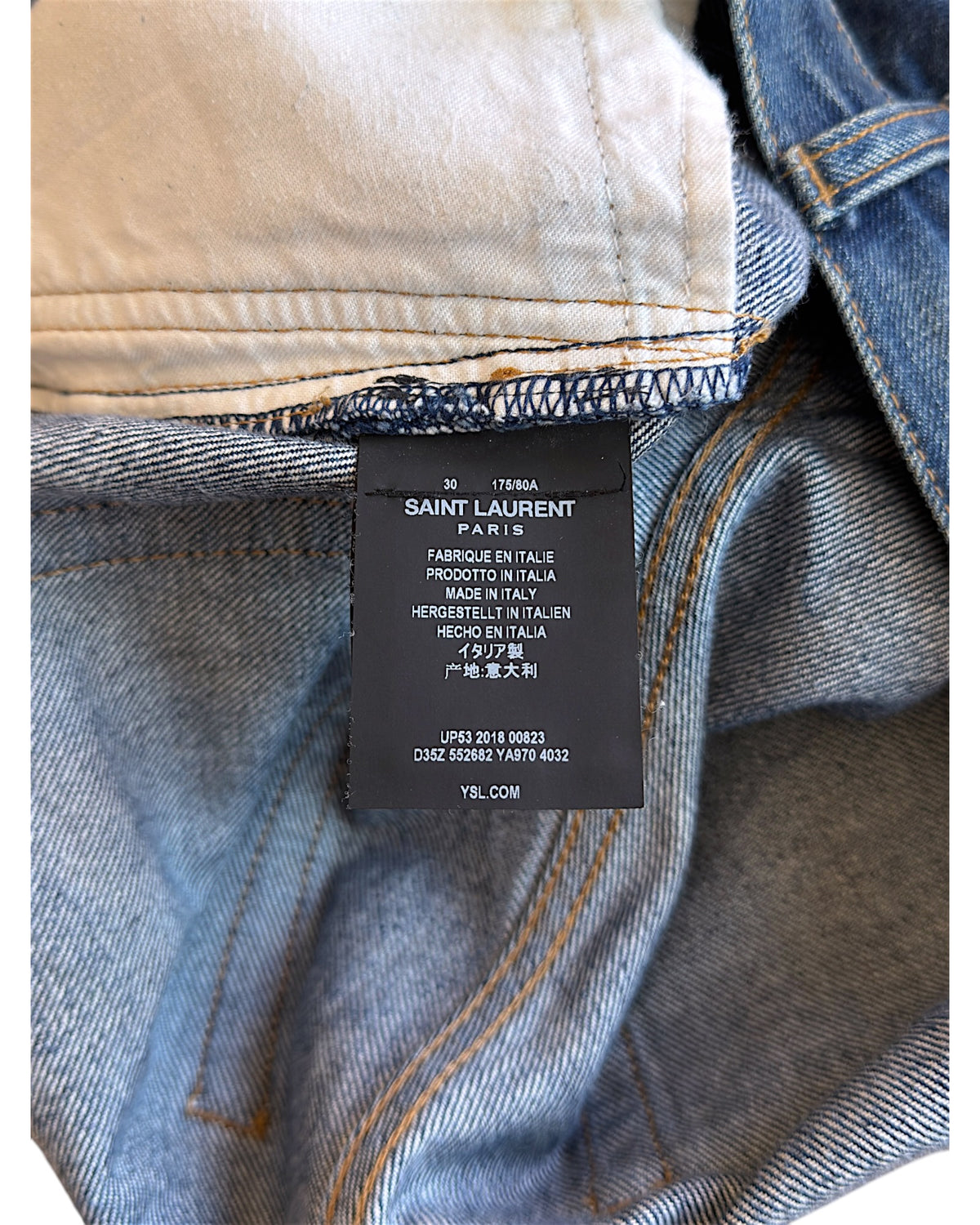 Saint Laurent D02 Distressed Repaired Indigo Blue Denim Jeans