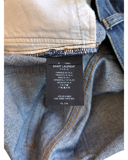 Saint Laurent D02 Distressed Repaired Indigo Blue Denim Jeans