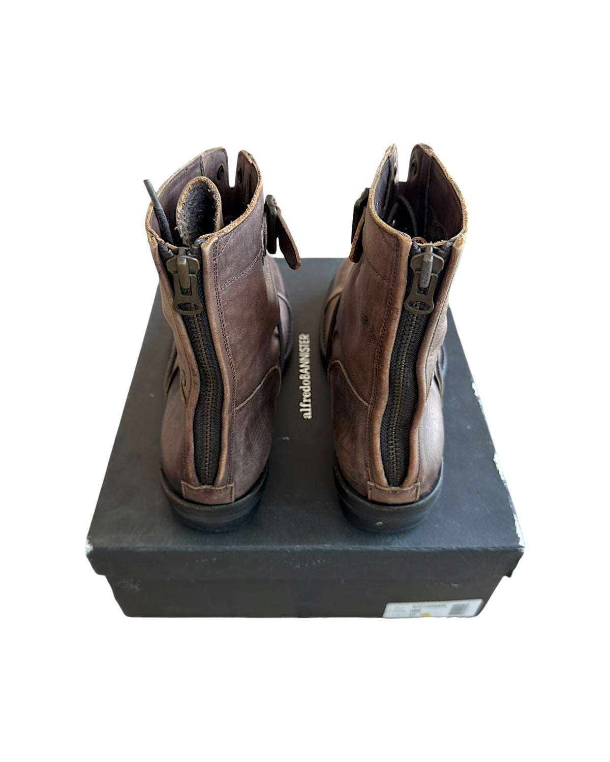 Alfredo Bannister Lace Up Strap Buckle Brown Aged Leather Combat Boots