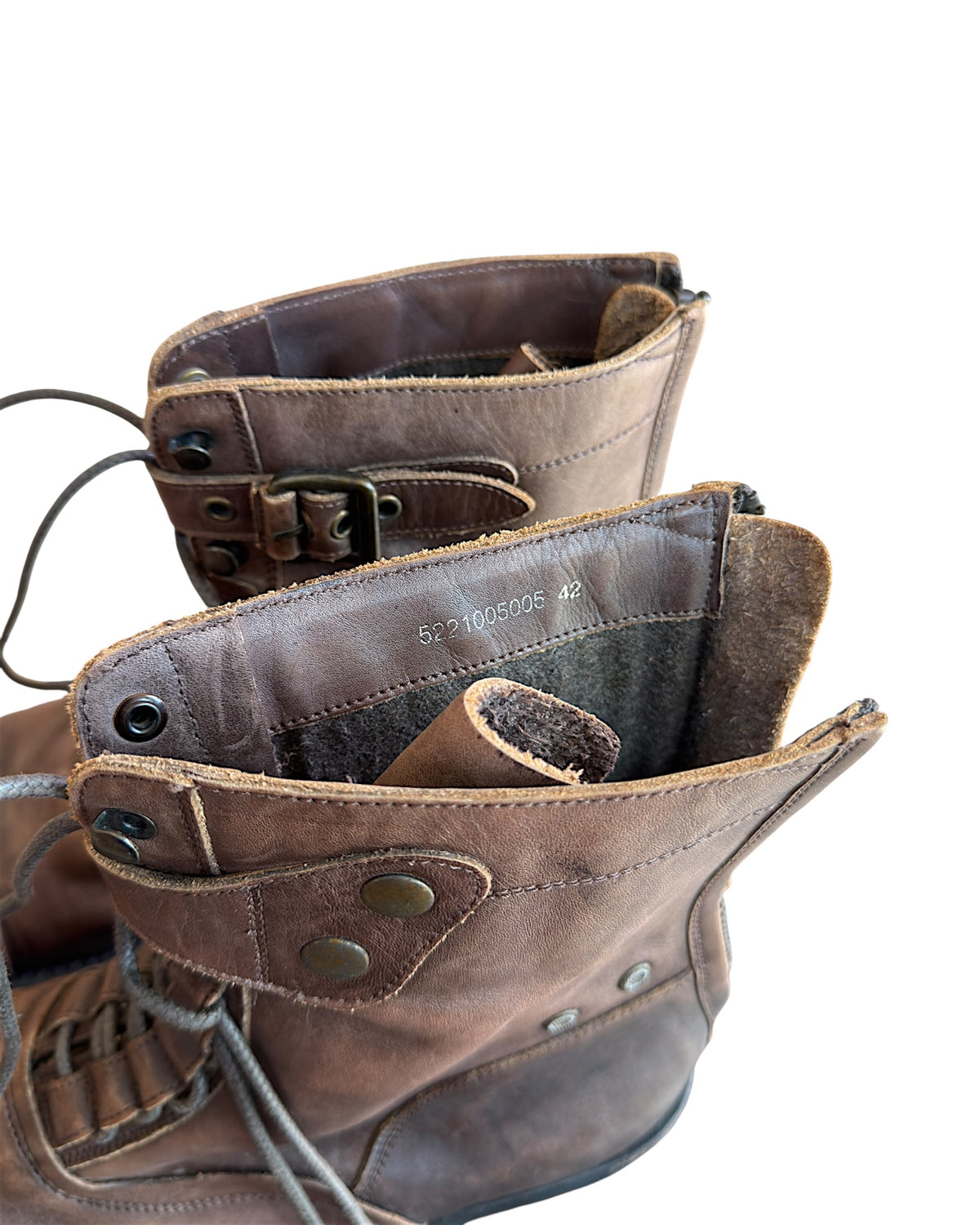 Alfredo Bannister Lace Up Strap Buckle Brown Aged Leather Combat Boots