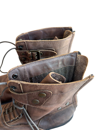 Alfredo Bannister Lace Up Strap Buckle Brown Aged Leather Combat Boots