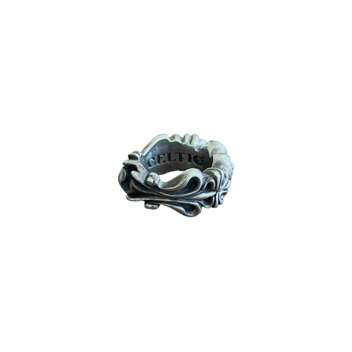 Celtic Arts (A&G Rock) 925 Silver Engraved Heart Cross Scroll Ring