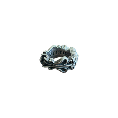 Celtic Arts (A&G Rock) 925 Silver Engraved Heart Cross Scroll Ring
