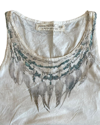 GOA Ethnic Feather Bead Necklace Print Tank Top