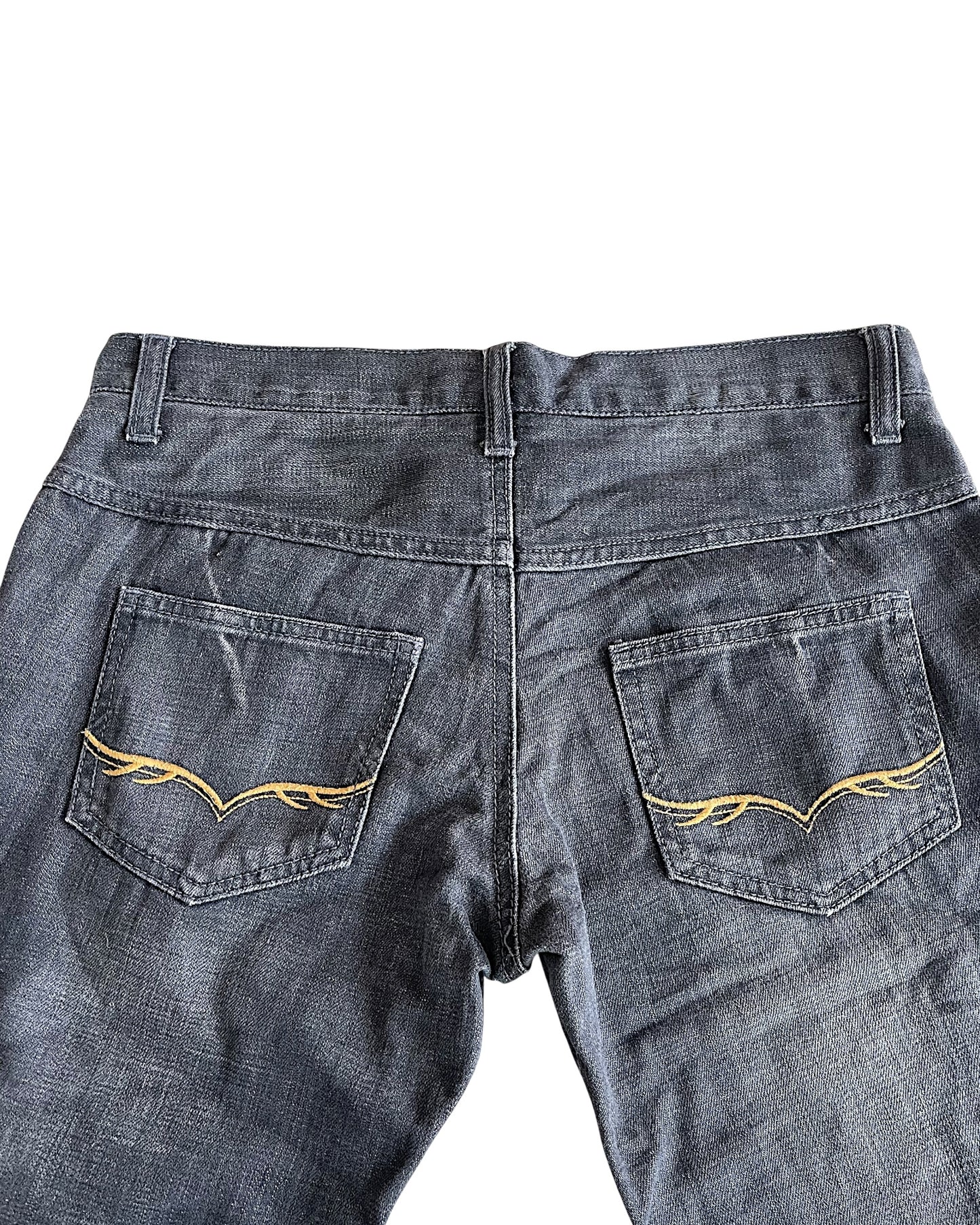 FUGA Distressed Marble Wash Flare Denim Jeans