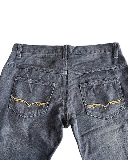 FUGA Distressed Marble Wash Flare Denim Jeans