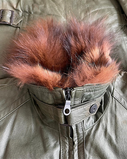 Schlussel Fur Collar Leather Riders Jacket
