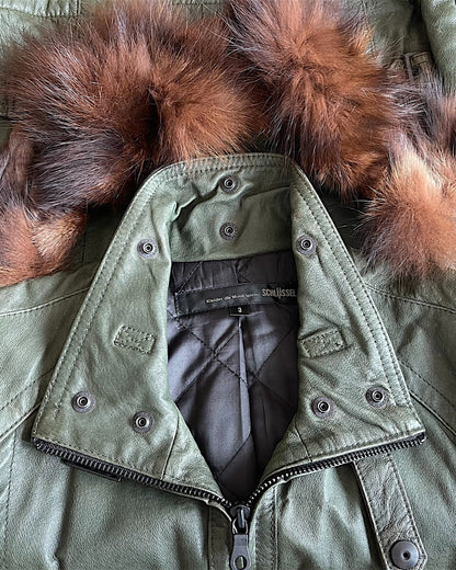 Schlussel Fur Collar Leather Riders Jacket